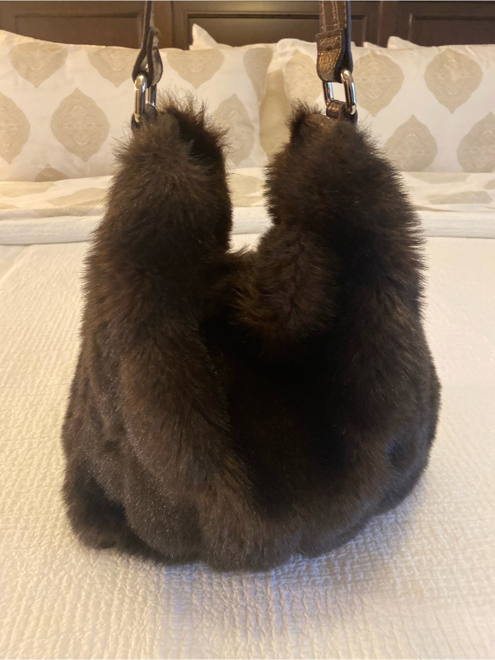 Bed Bath & Beyond Dark Brown Plush Fur Hobo Bag